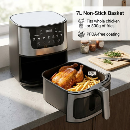 CrispDum 7L Air Fryer - 2400W Rapid Heating & Viewing Window