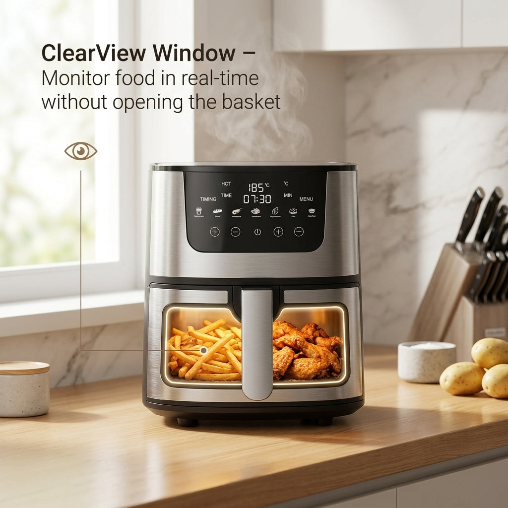 CrispDum 7L Air Fryer - 2400W Rapid Heating & Viewing Window