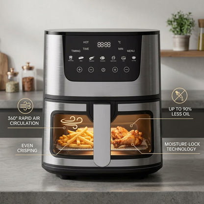 CrispDum 7L Air Fryer - 2400W Rapid Heating & Viewing Window