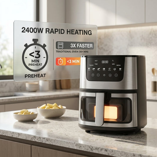 CrispDum 7L Air Fryer - 2400W Rapid Heating & Viewing Window
