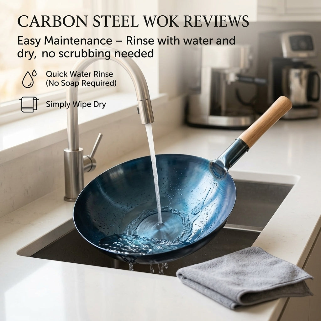 SteelMuxi Uncoated Carbon Steel Wok with Mahogany Handle