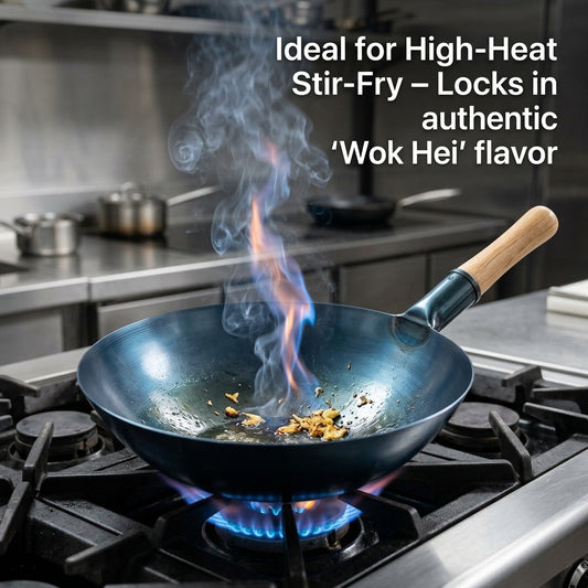 SteelMuxi Uncoated Carbon Steel Wok with Mahogany Handle
