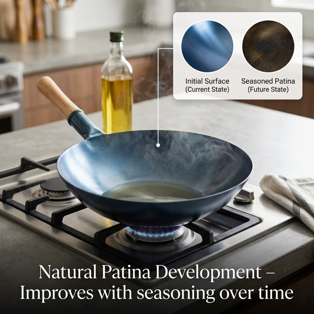 SteelMuxi Uncoated Carbon Steel Wok with Mahogany Handle