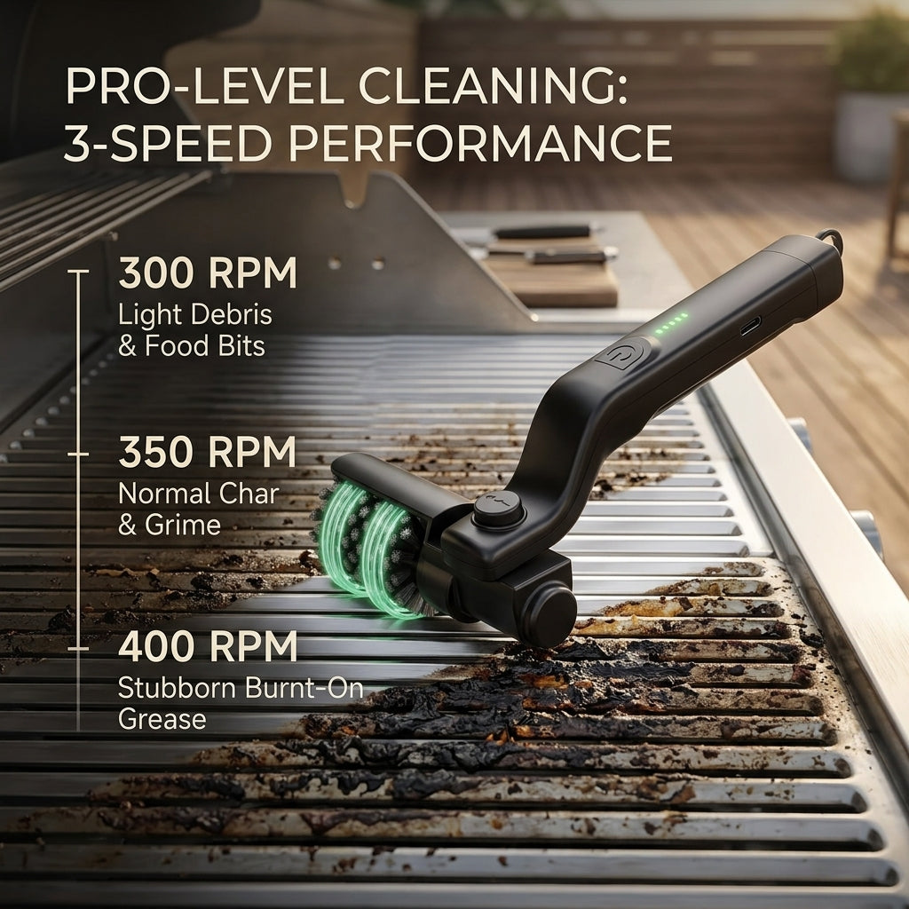 BruxMixi 3-Speed Electric Grill Brush with 180° Adjustable Head