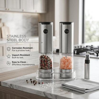 GrindTise One-Touch Electric Salt and Pepper Grinder Set with LED