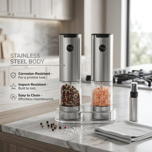 GrindTise One-Touch Electric Salt and Pepper Grinder Set with LED
