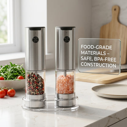 GrindTise One-Touch Electric Salt and Pepper Grinder Set with LED