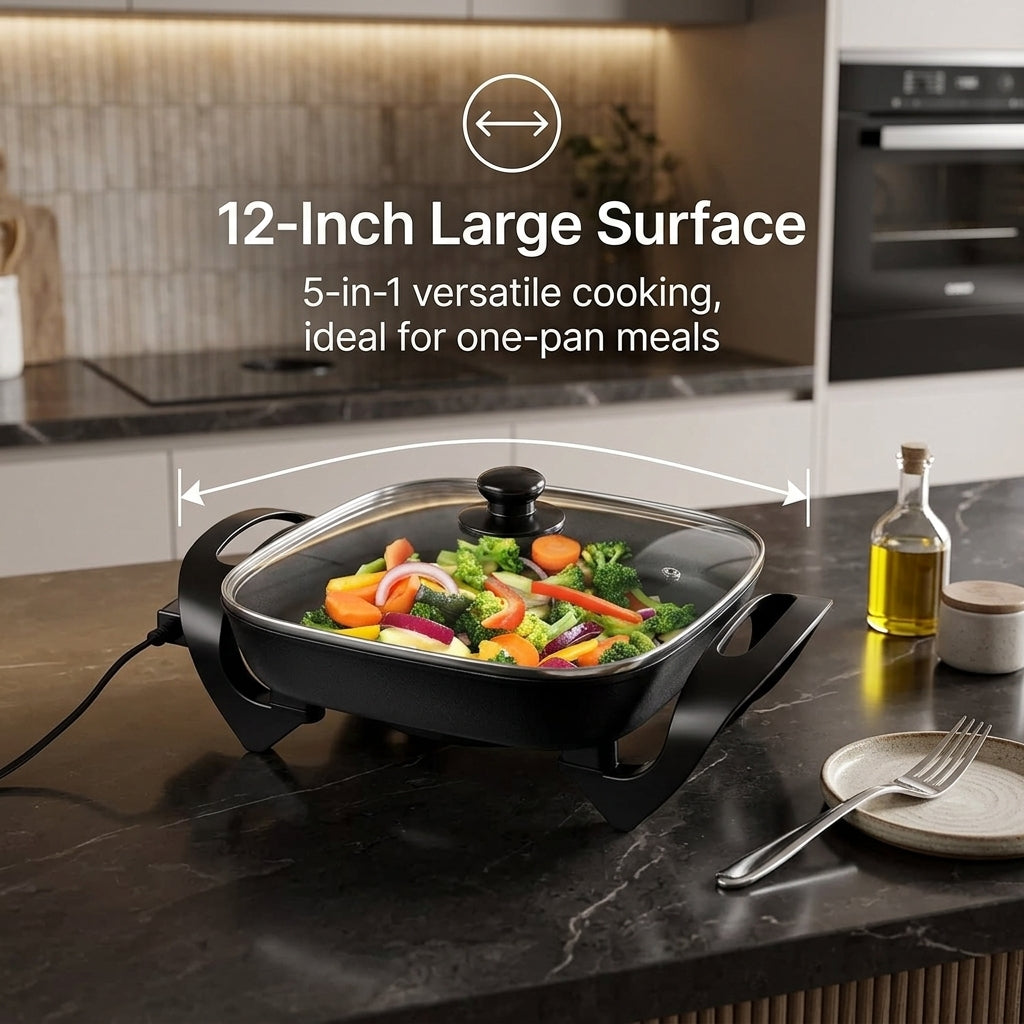 EltroPix 12-Inch 1400W Electric Skillet with Precision Control