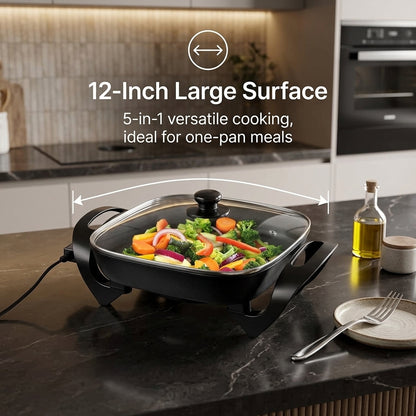 EltroPix 12-Inch 1400W Electric Skillet with Precision Control