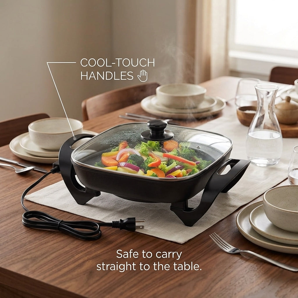 EltroPix 12-Inch 1400W Electric Skillet with Precision Control