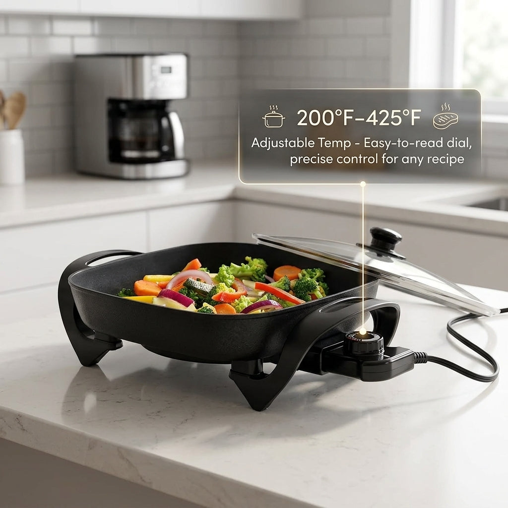 EltroPix 12-Inch 1400W Electric Skillet with Precision Control