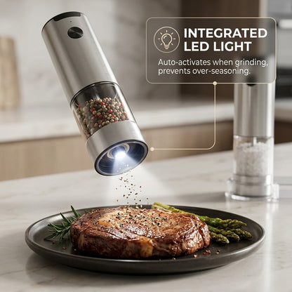GrindTise One-Touch Electric Salt and Pepper Grinder Set with LED