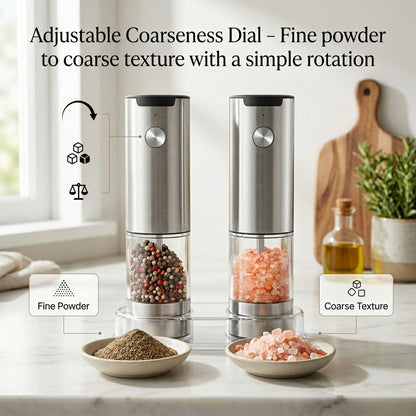 GrindTise One-Touch Electric Salt and Pepper Grinder Set with LED