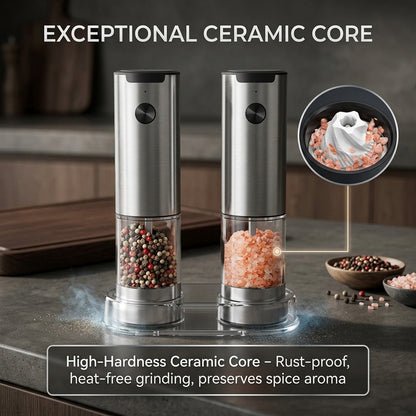 GrindTise One-Touch Electric Salt and Pepper Grinder Set with LED