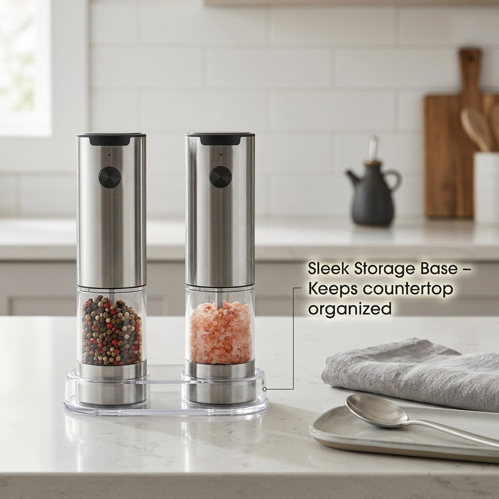 GrindTise One-Touch Electric Salt and Pepper Grinder Set with LED