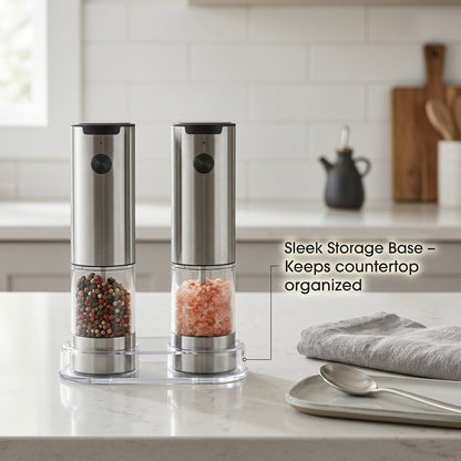 GrindTise One-Touch Electric Salt and Pepper Grinder Set with LED