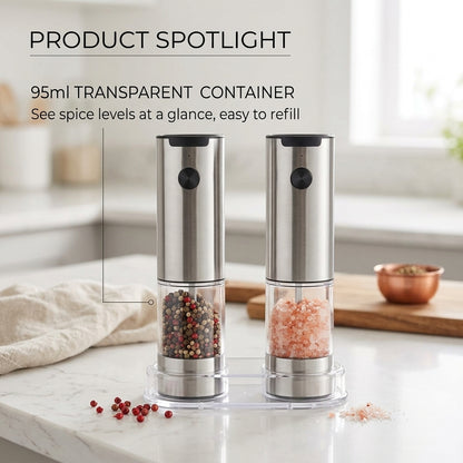 GrindTise One-Touch Electric Salt and Pepper Grinder Set with LED