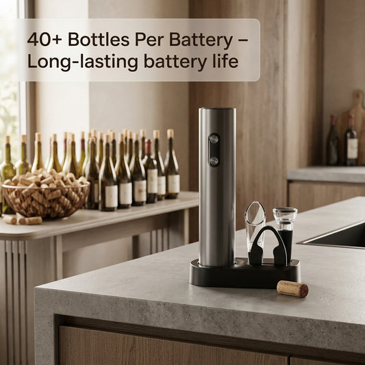 EnziVine Electric Wine Opener Gift Set with Vacuum Stopper