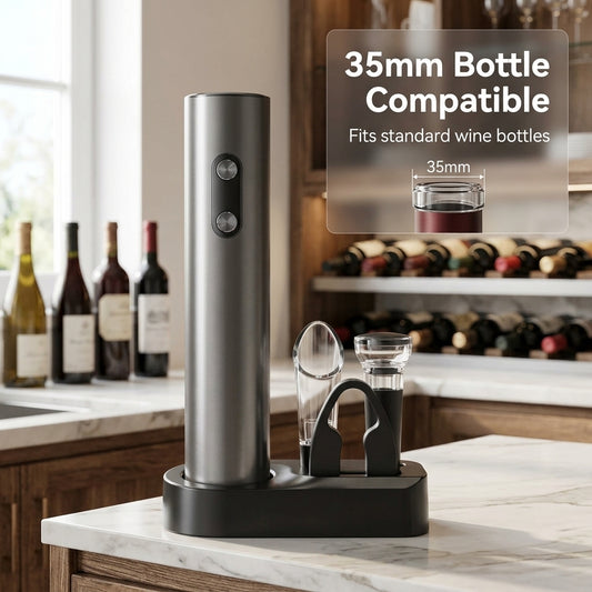 EnziVine Electric Wine Opener Gift Set with Vacuum Stopper