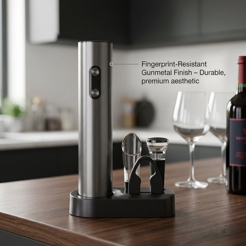 EnziVine Electric Wine Opener Gift Set with Vacuum Stopper