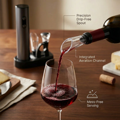 EnziVine Electric Wine Opener Gift Set with Vacuum Stopper