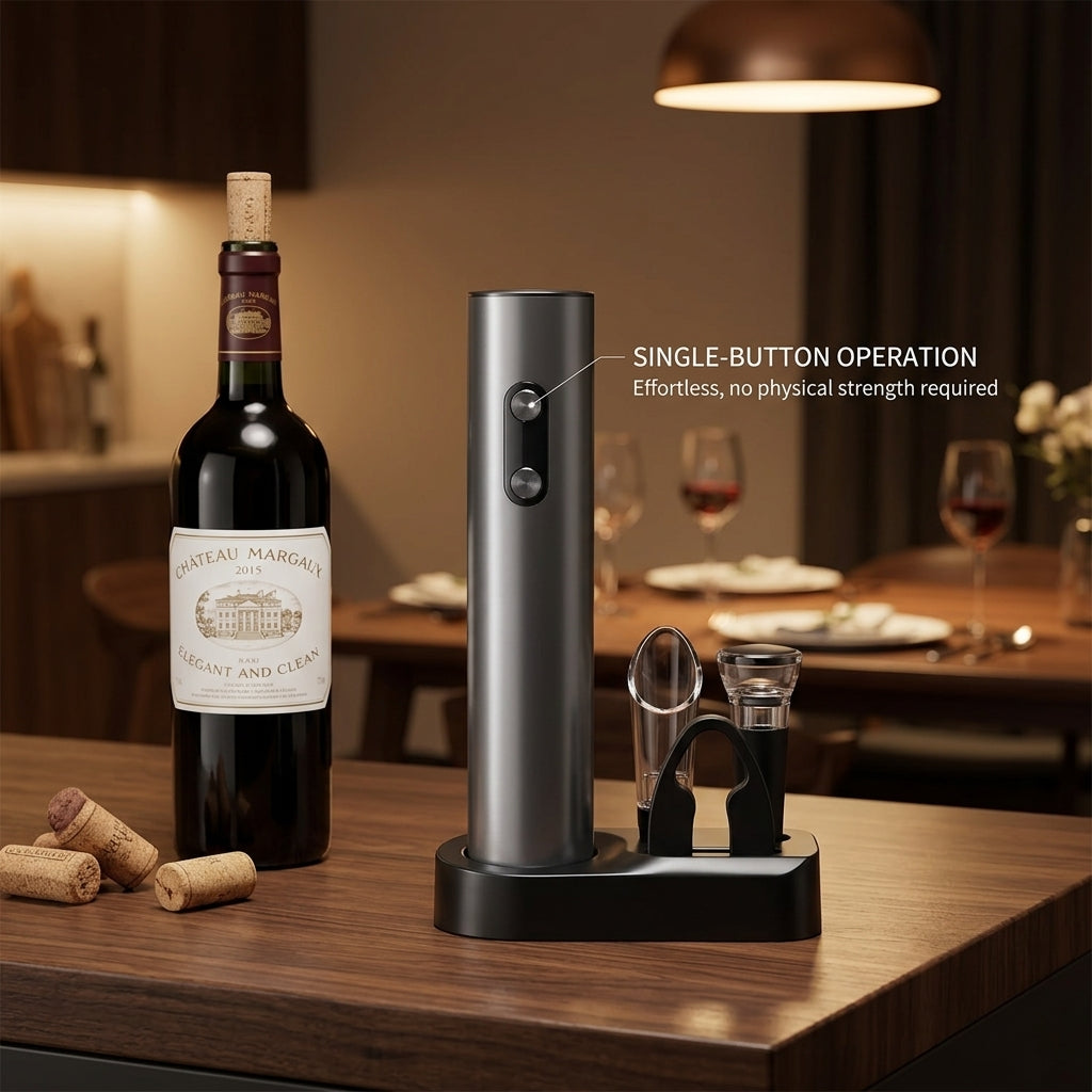 EnziVine Electric Wine Opener Gift Set with Vacuum Stopper