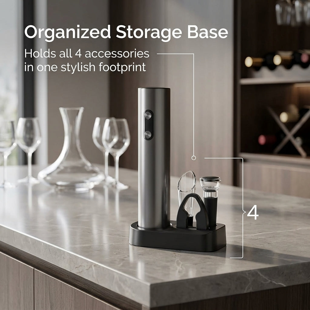 EnziVine Electric Wine Opener Gift Set with Vacuum Stopper