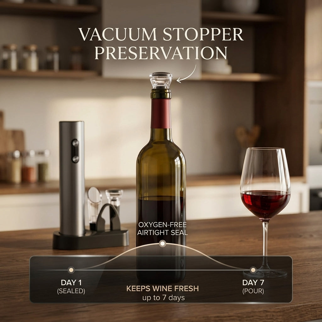 EnziVine Electric Wine Opener Gift Set with Vacuum Stopper