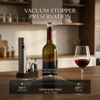 EnziVine Electric Wine Opener Gift Set with Vacuum Stopper