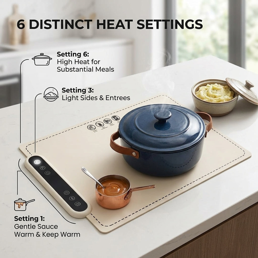 MealCobi Food Warmer Mat With 24 Hour Timer And 6 Heat Settings