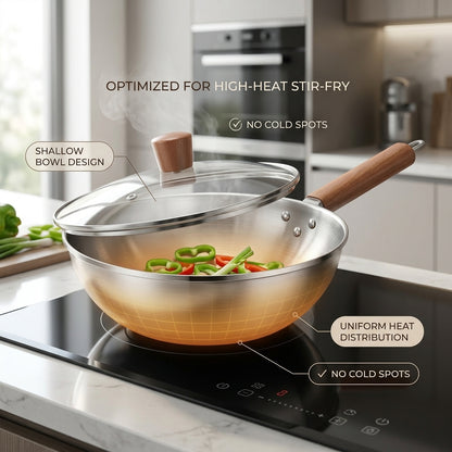 WokMaxi Professional Steel Wok with Wooden Handle