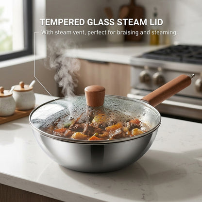 WokMaxi Professional Steel Wok with Wooden Handle