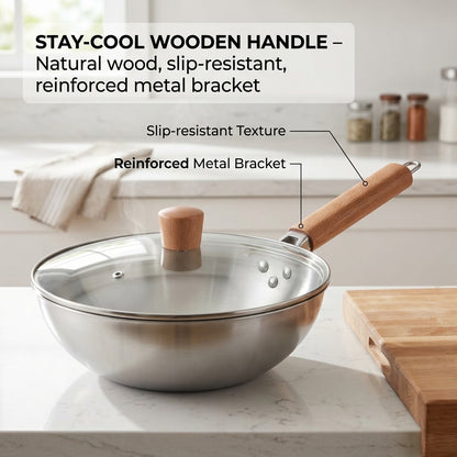 WokMaxi Professional Steel Wok with Wooden Handle