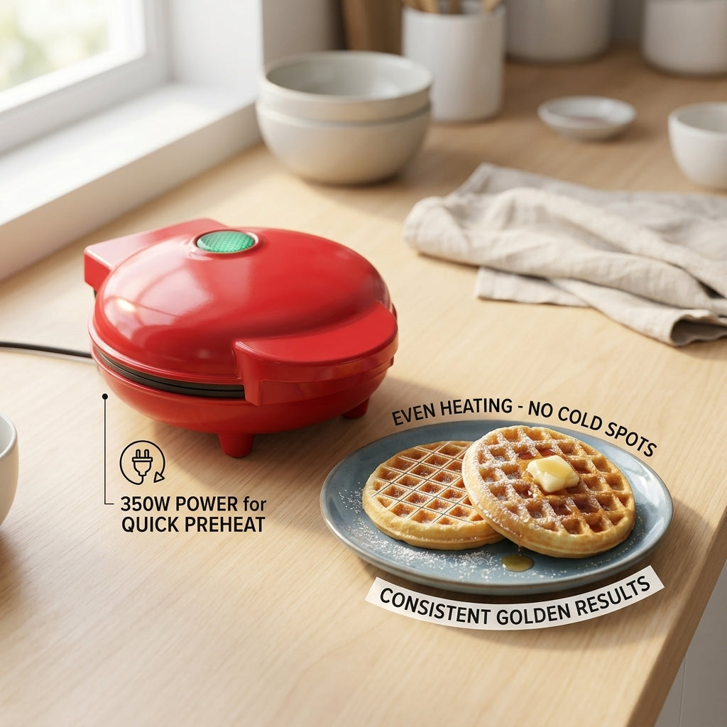 FoldYumi Compact Non-Stick Waffle Maker with 350W Power