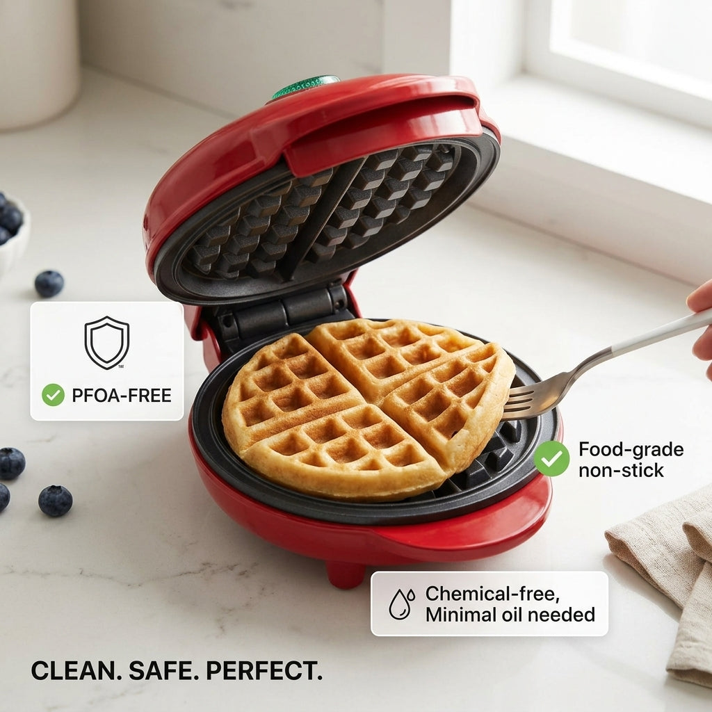 FoldYumi Compact Non-Stick Waffle Maker with 350W Power
