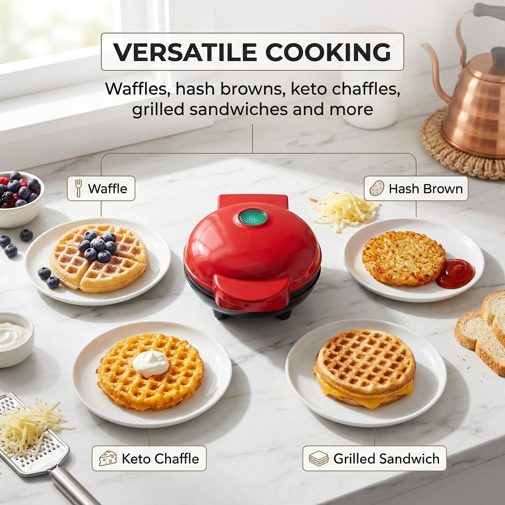 FoldYumi Compact Non-Stick Waffle Maker with 350W Power