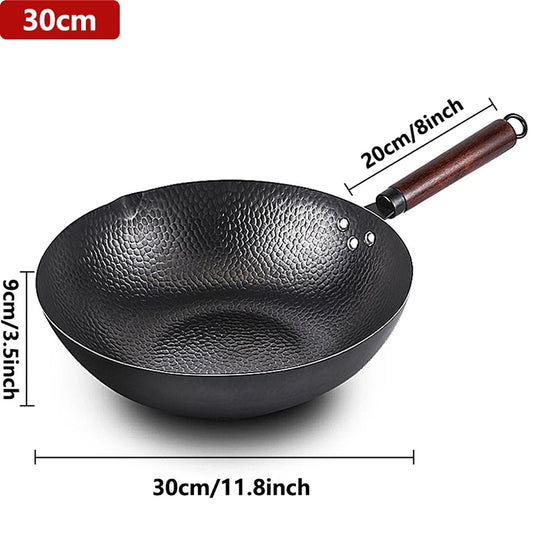 CoftDrew Professional Carbon Steel Wok with Wooden Lid