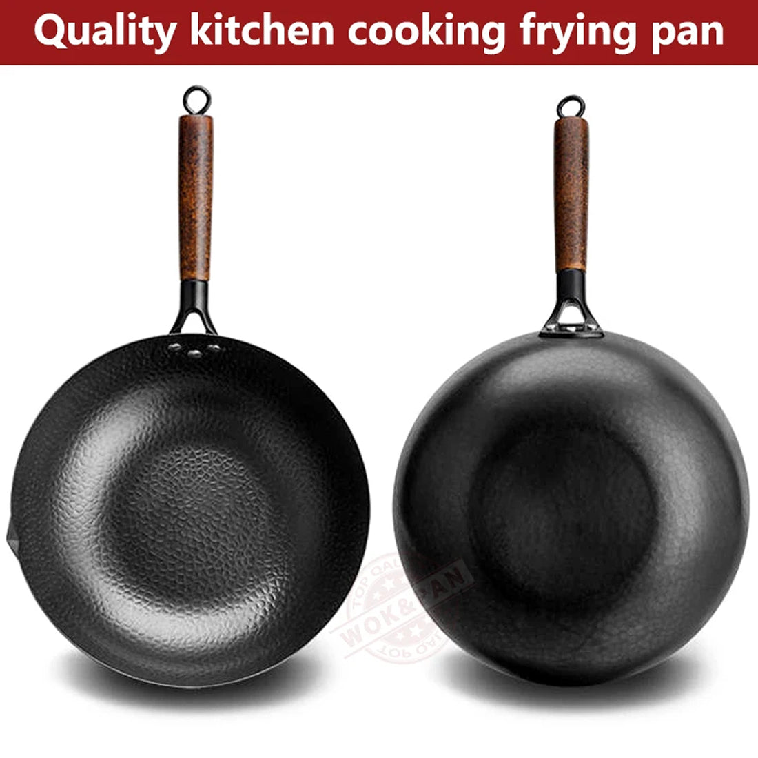 CoftDrew Professional Carbon Steel Wok with Wooden Lid