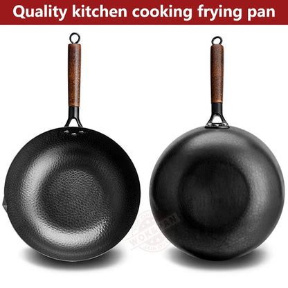 CoftDrew Professional Carbon Steel Wok with Wooden Lid