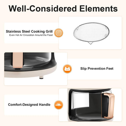 FrixAiry Glass Basket Non-Toxic Air Fryer 4.44 Qt