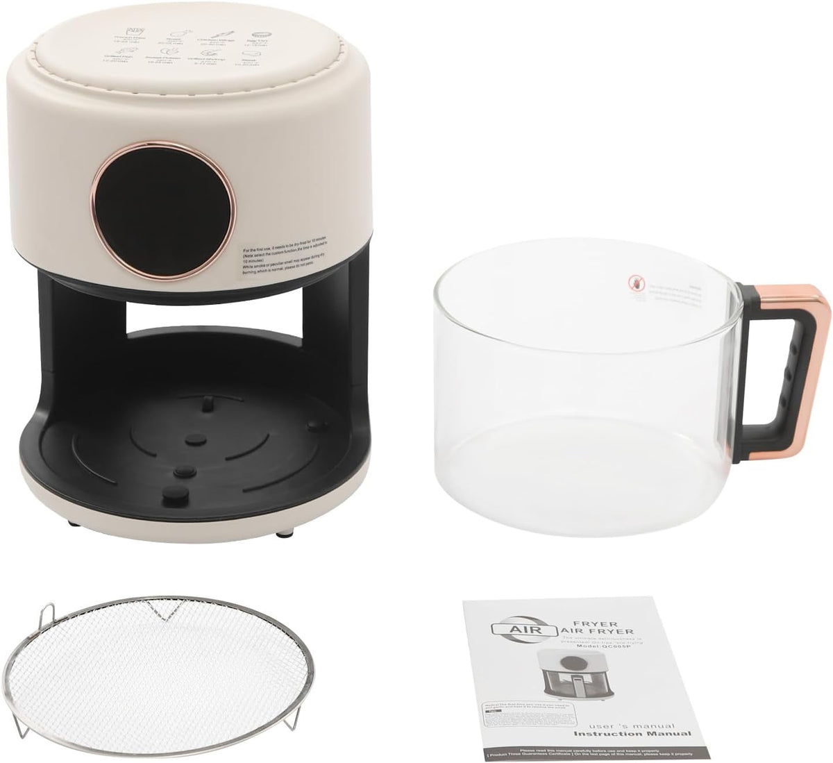 FrixAiry Glass Basket Non-Toxic Air Fryer 4.44 Qt