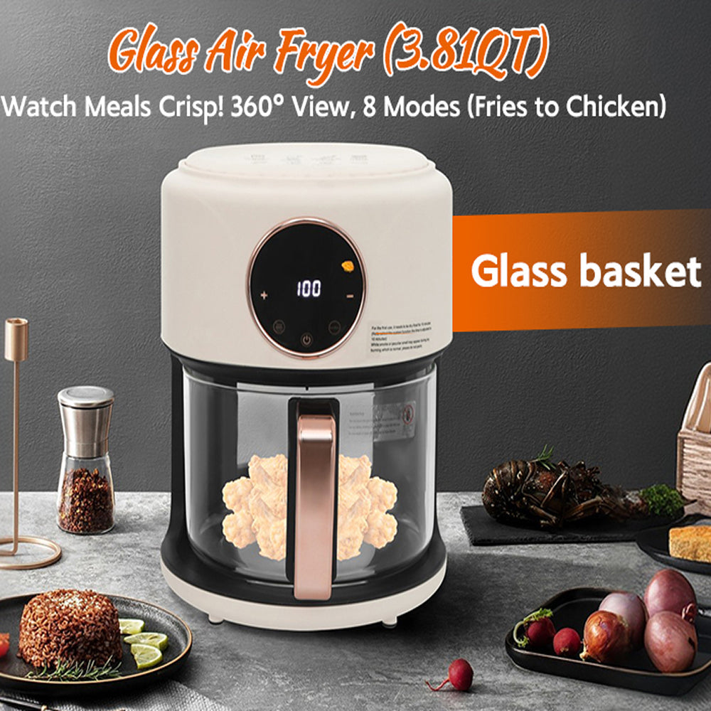 FrixAiry Glass Basket Non-Toxic Air Fryer 4.44 Qt