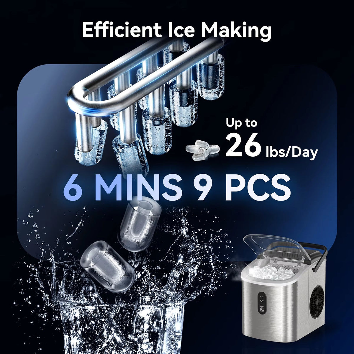 MakixIce Portable Countertop Ice Maker - 6 Minute Rapid Ice