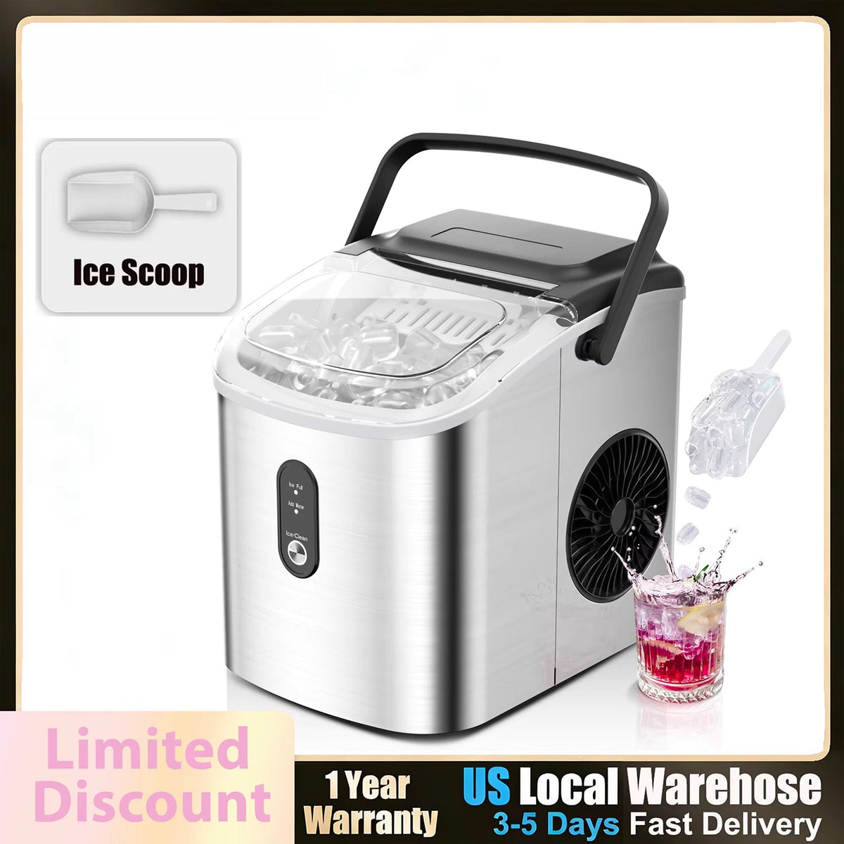 MakixIce Portable Countertop Ice Maker - 6 Minute Rapid Ice