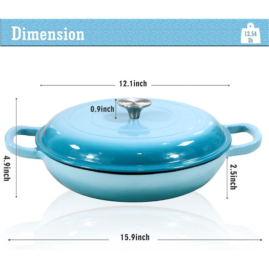 NordHeax Professional 12.1" Enameled Cast Iron Skillet with Steam Lid