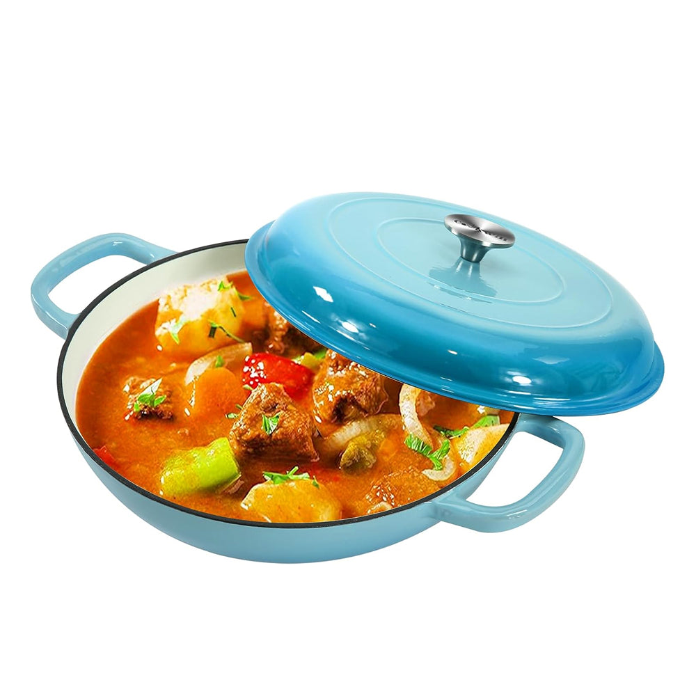 NordHeax Professional 12.1" Enameled Cast Iron Skillet with Steam Lid