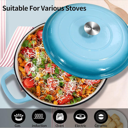 NordHeax Professional 12.1" Enameled Cast Iron Skillet with Steam Lid