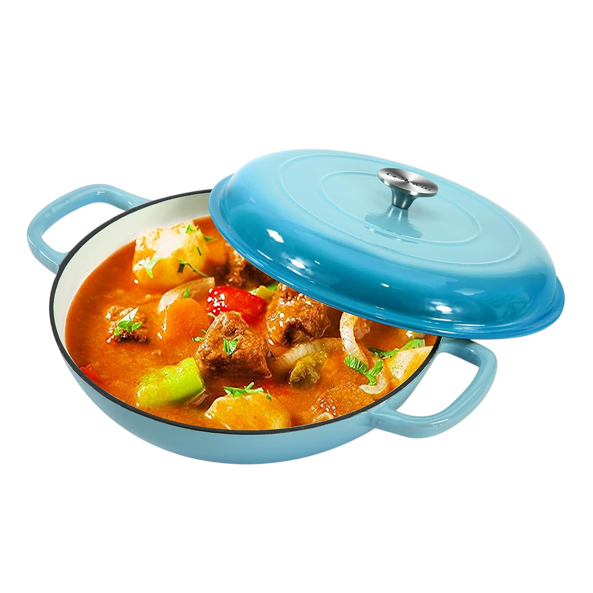NordHeax Professional 12.1" Enameled Cast Iron Skillet with Steam Lid