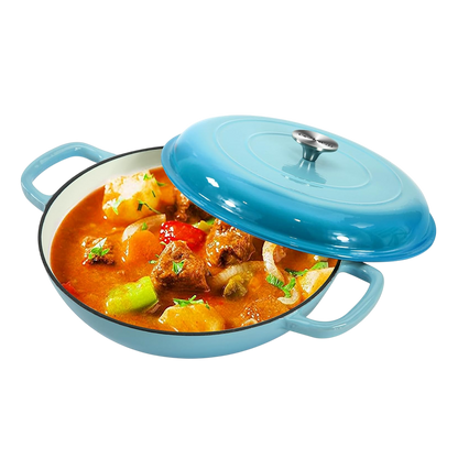 NordHeax Professional 12.1" Enameled Cast Iron Skillet with Steam Lid