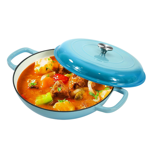 NordHeax Professional 12.1" Enameled Cast Iron Skillet with Steam Lid